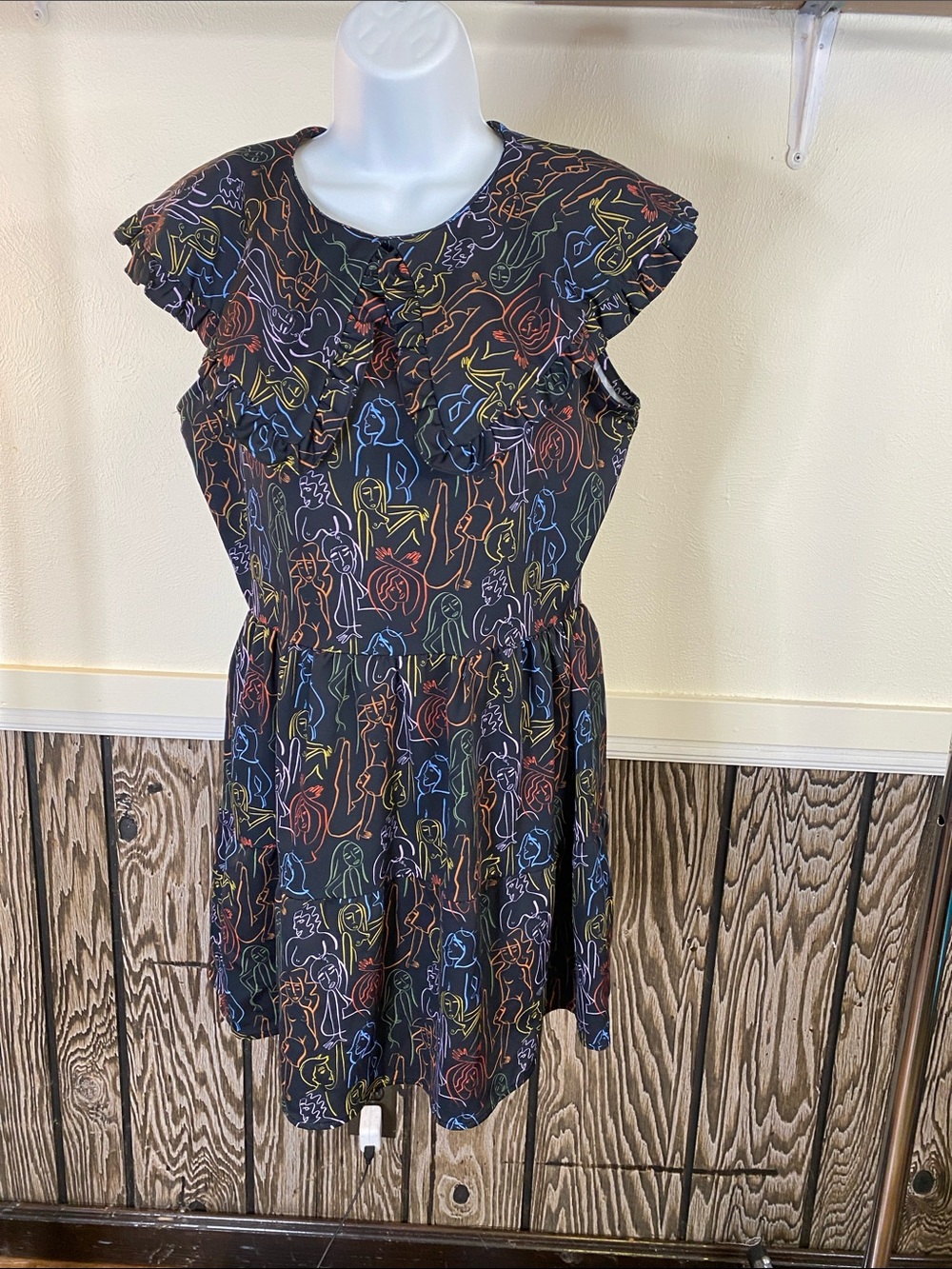 Dazey LA Black Mini Dress with Multicolor Line Woman Print